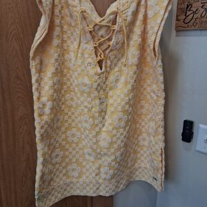 Chic Yellow Floral Lace-Up Swim Coverup